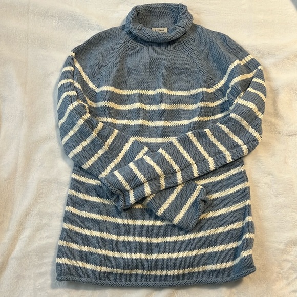 L.L. Bean Blue and White Striped Turtleneck Sweater - Picture 1 of 3